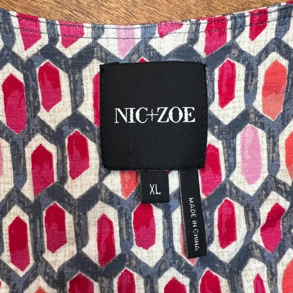 Nic+Zoe Dress XL Pink Geometric Gathered Waist Twist Stretch Knit Sleeveless - Picture 9 of 10